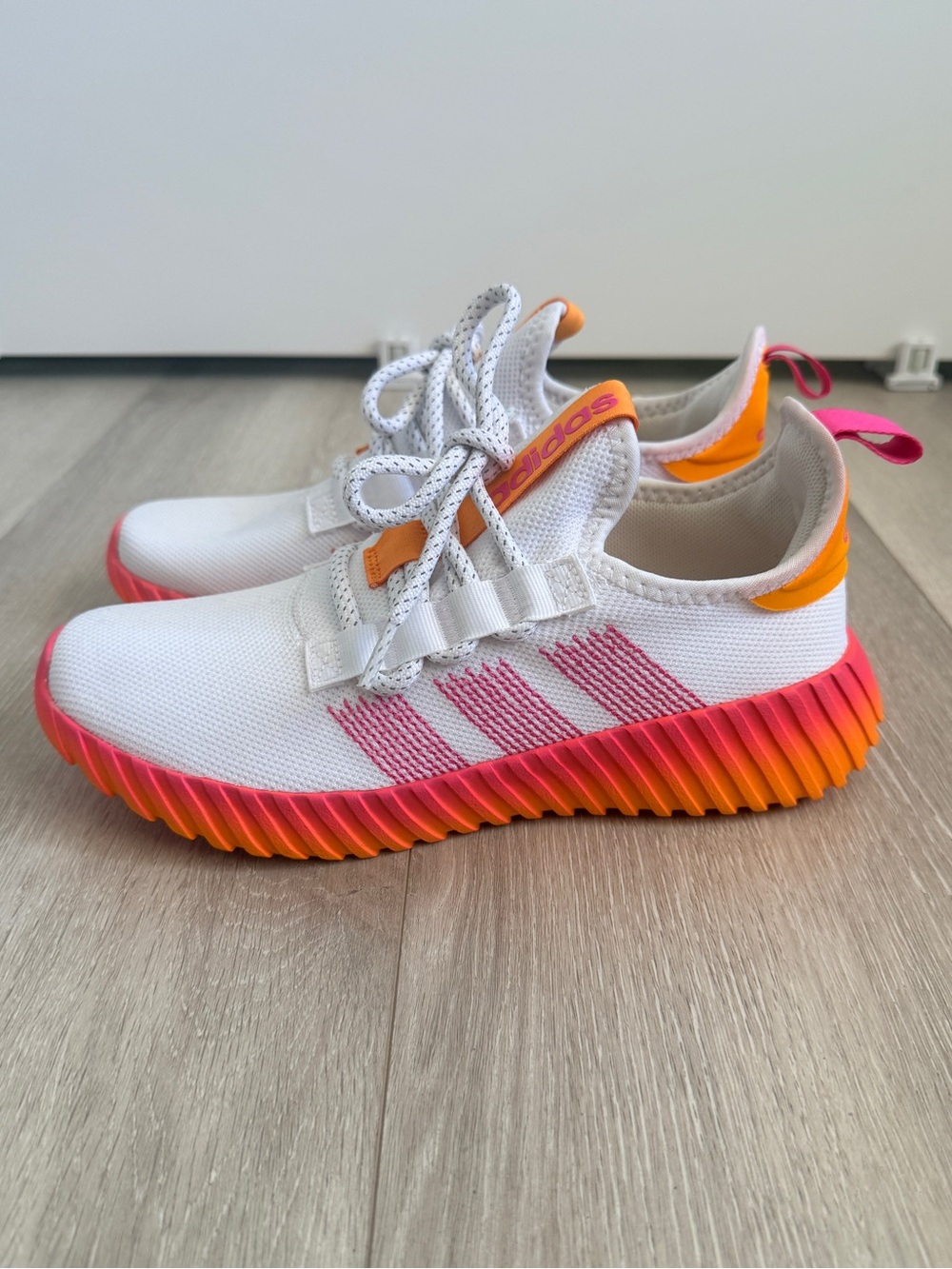 Adidas Kaptir Flow Sneaker (Women) in White with Pink Orange Gradient Accents